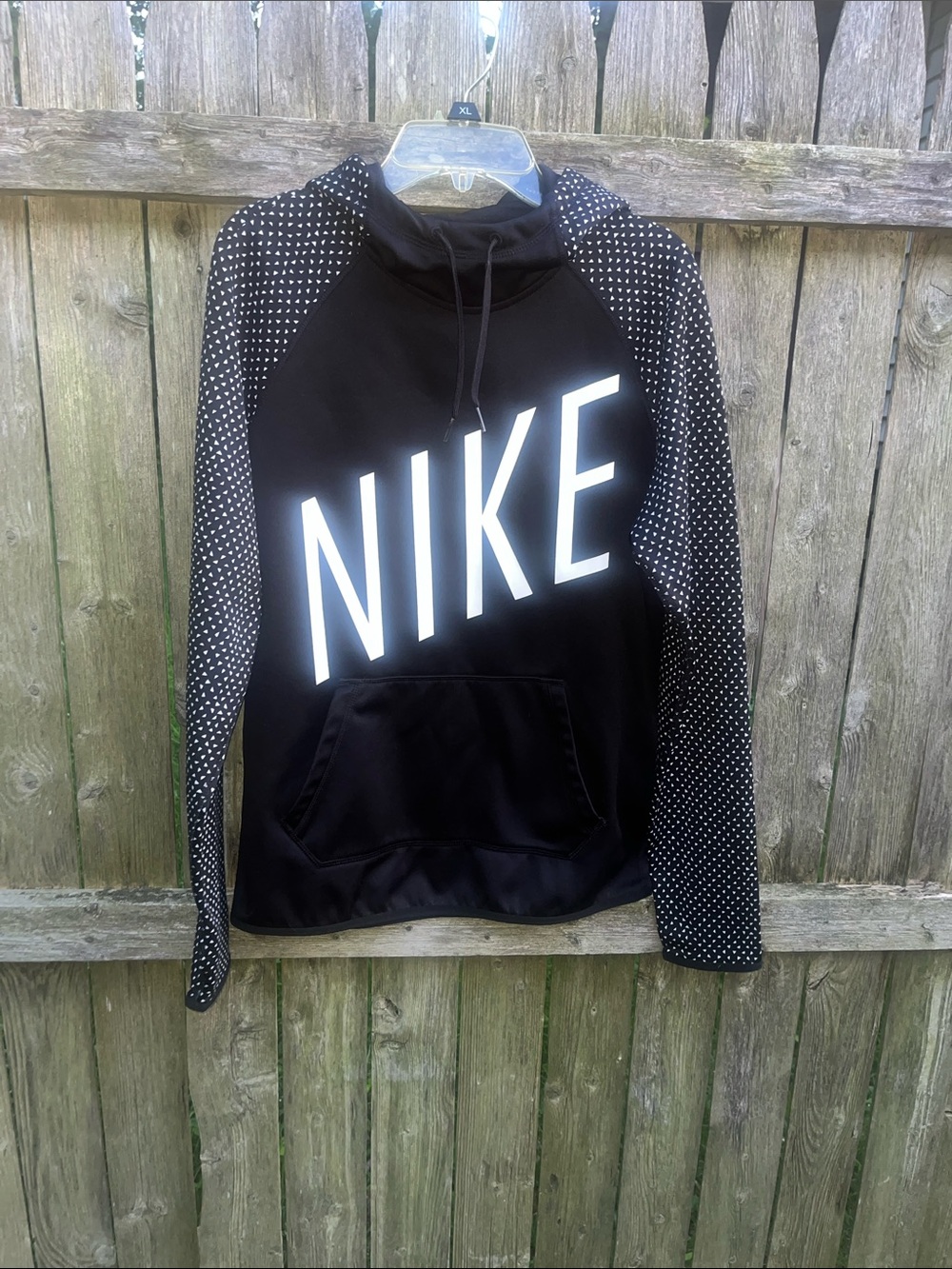 Nike Black Turtleneck Pullover with White NIKE Chest Logo and Polka-Dot Sleeves